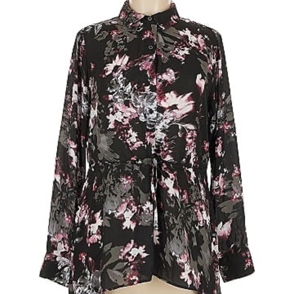 Floral Button Up Blouse with Optional Drawstring Waist - Picture 1 of 8